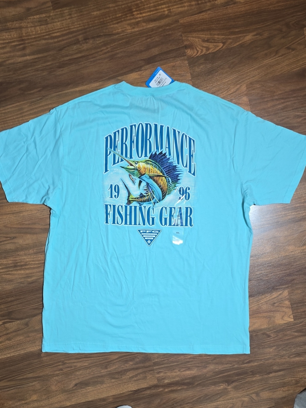 Columbis Performance Fishing Gear Graphic Tee - Light Aqua Green/Blue